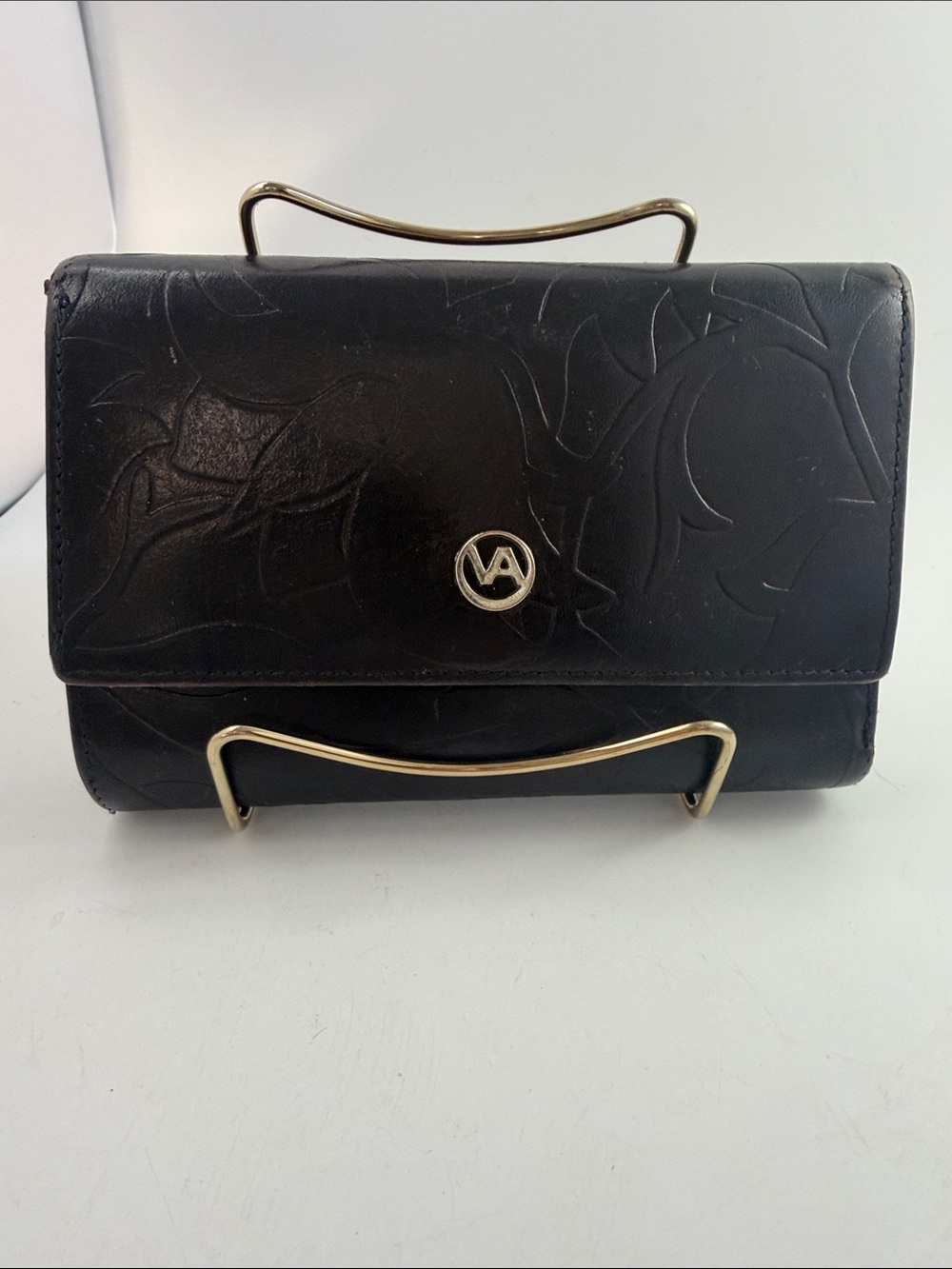 Valentina Black Leather Trifold Wallet